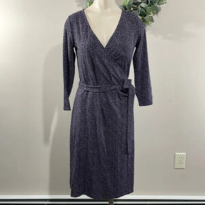 Talbots Petites Faux Wrap 3/4 Sleeve Dress Black Purple P